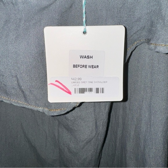 New Umgee Grey One Shoulder Off The Shoulder Flowy Dress Size Large - Picture 4 of 8